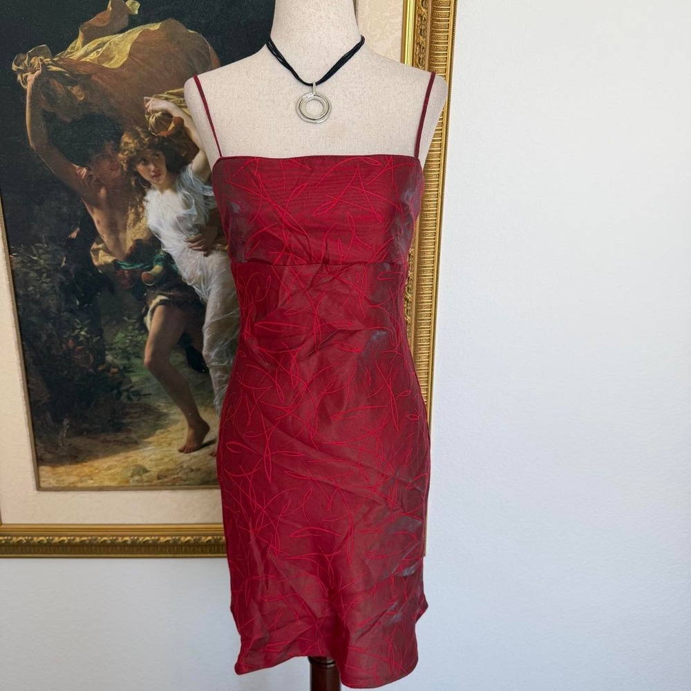 Y2K Whimsi Red Shimmer Going Out Dress with Lace Up Back